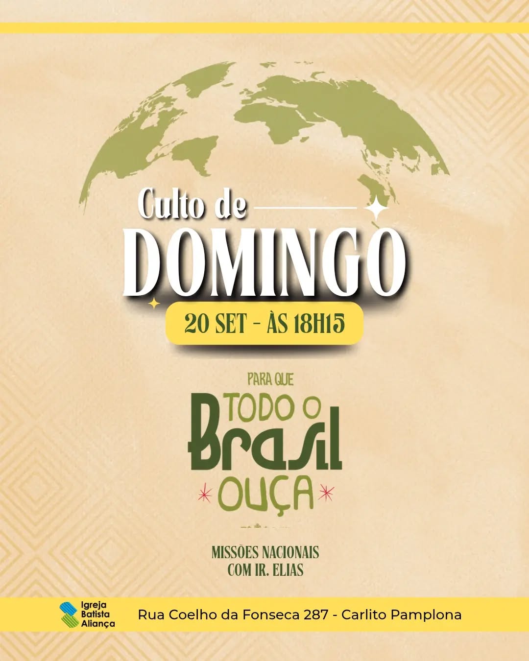 Vamos dar início a campanha de missões nacionais e convidamos você a estar conosco hoje as 18h15, vem vai ser benção! 🤲🏼👏🏻👏🏻